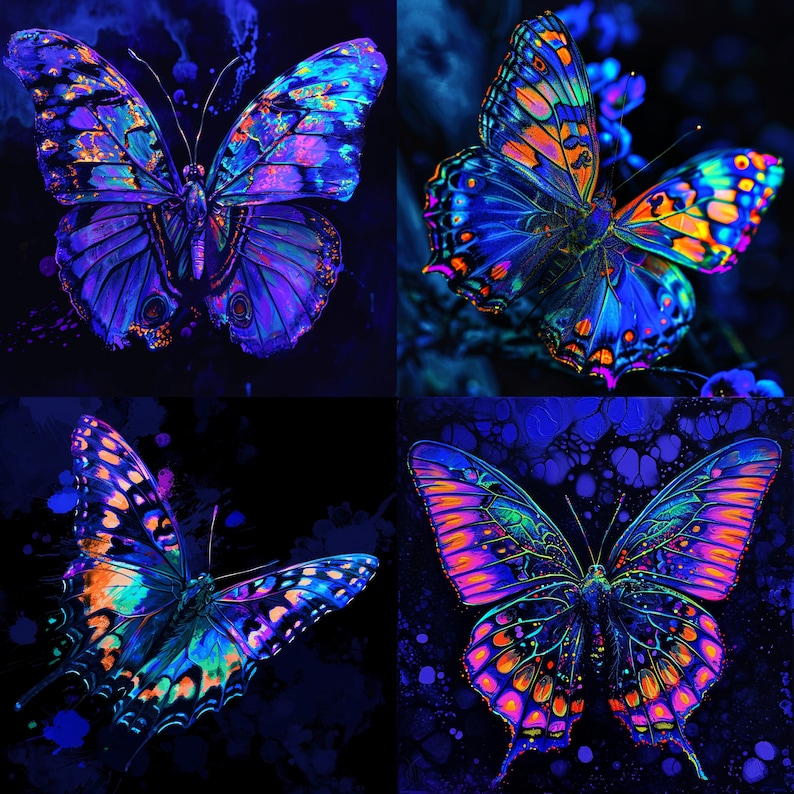 Butterfly Clipart PNG, Butterflies Images Bundle, Neon Butterfly Clipart, Butterflies Neon Black