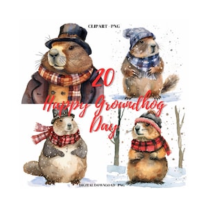 Groundhog Day Clipart Png, 20 Groundhog Day Images Bundle, Happy Groundhog Day Graphics, Cute Groundhog Paper Craft, Commercial Use