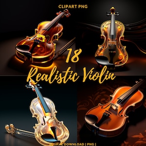18 Realistic Violin Clipart PNG Images - Musical Elegance (Commercial Use)