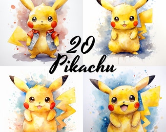 Pikachu Aquarell Clipart PNG, 20 Transparenter Hintergrund und 20 Weißer Hintergrund, 40 Pikachu Bilder, Digital Paper Craft