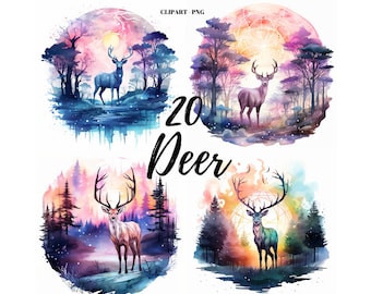 Magical Deer Clipart PNG: 20 Fantasy Landscape Illustrations (Digital Download)