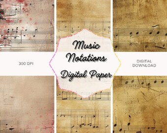 Music Notes Digital Paper: Shabby Chic Journal Kit (Digital Download)