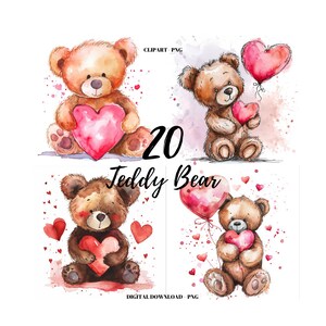 Teddyafbeeldingen png, 20 teddybeerafbeeldingen, Valentijnsdag clipart, teddyberenliefhebbers png, commercieel gebruik, schattige liefhebbers clipart