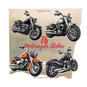 Motorcycle PNG Clipart: 16 Biker Sticker Designs (Digital Download)