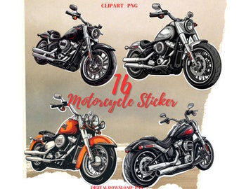 Motorcycle PNG Clipart: 16 Biker Sticker Designs (Digital Download)