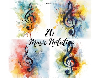 Musik Notation Clipart PNG, 20 farbige Musiknoten, Sofort Download, Kommerzielle Nutzung, Noten Clipart, Musikalische Bilder Bundle