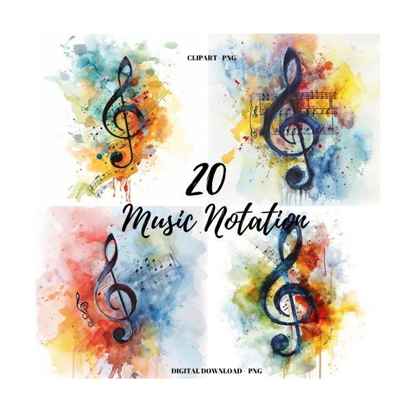 Music Notation Clipart PNG, 20 Colored Musical Note,  Instant Download, Commercial Use, Notes Clipart, Musical Images Bundle