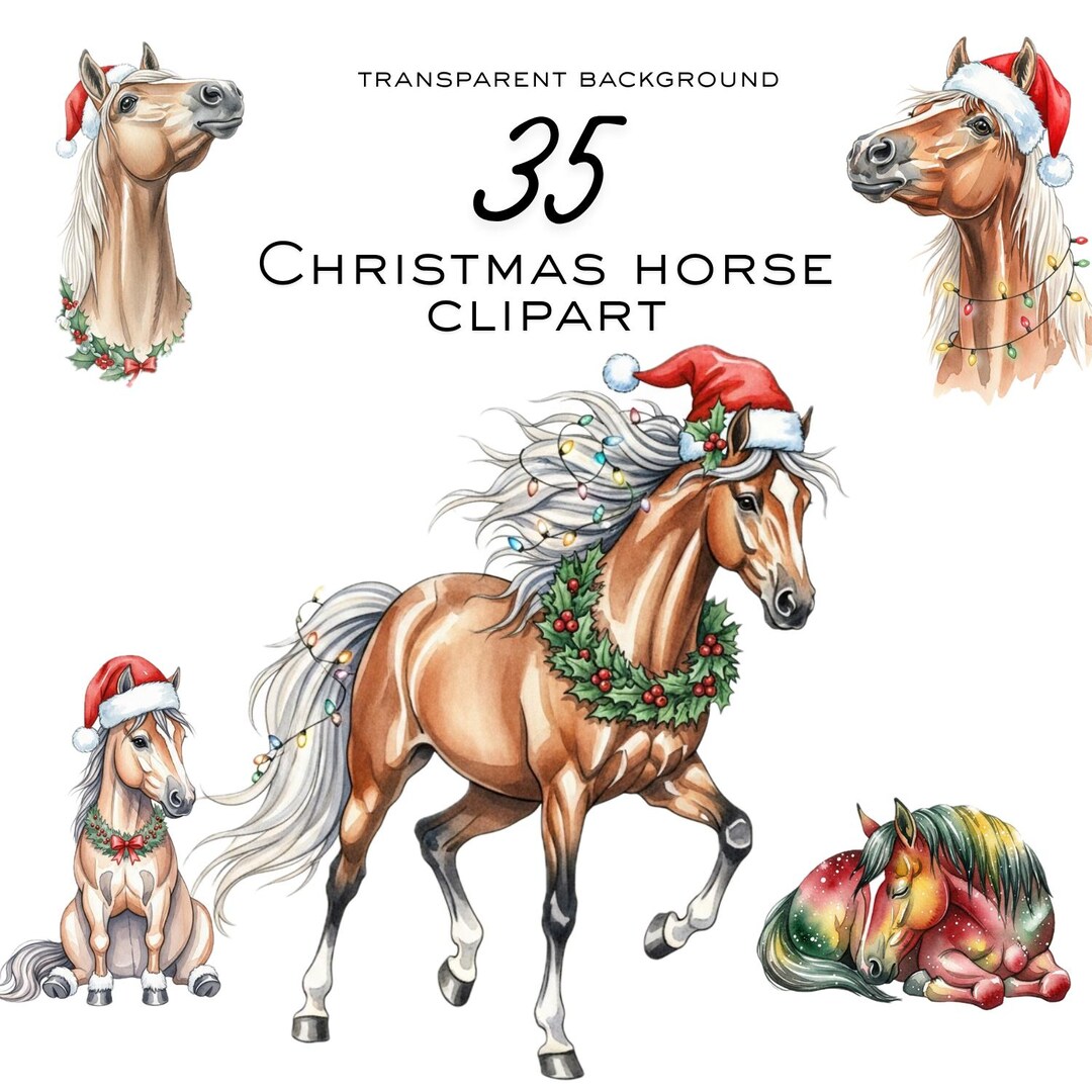 Christmas Horse Clipart: 35 Watercolor Horses PNG (digital Download) - Etsy