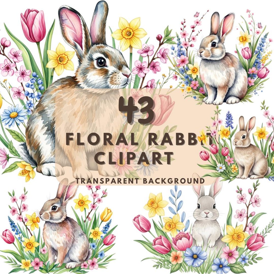 Easter Bunny PNG Clipart, 43 Watercolor Spring Floral Rabbit ...