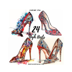 High Heels Clipart Png, 24 Luxus High Hells Schuhe Bilder Png, digitales Papier Handwerk, Aquarell Schuhe Clipart, digitaler Download PNG