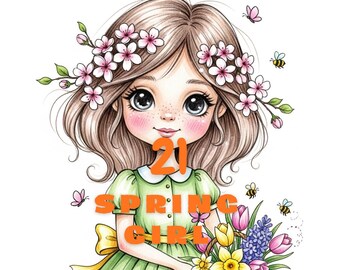 Spring Girl Clipart Bundle, 21 Easter Women PNGs, Feminine Spring PNG, Transparent Background