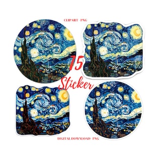 A noite estrelada PNG, 15 adesivos de imagens da noite estrelada, adesivo de ilustração de Van Gogh, artesanato em papel digital, fundo transparente
