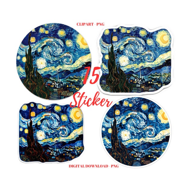 The Starry Night PNG, 15 The Starry Night Images Stickers, Van Gogh illustration Sticker, Digital Paper Craft, Transparent Background