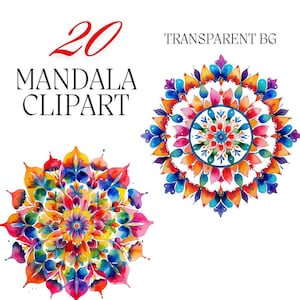 Kleurrijke mandala-clipart: boho spirituele decoratieve cirkels (digitale download)