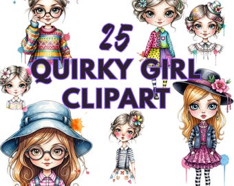 Quirky Girl Clipart: 25 skurrile Mädchen Illustrationen