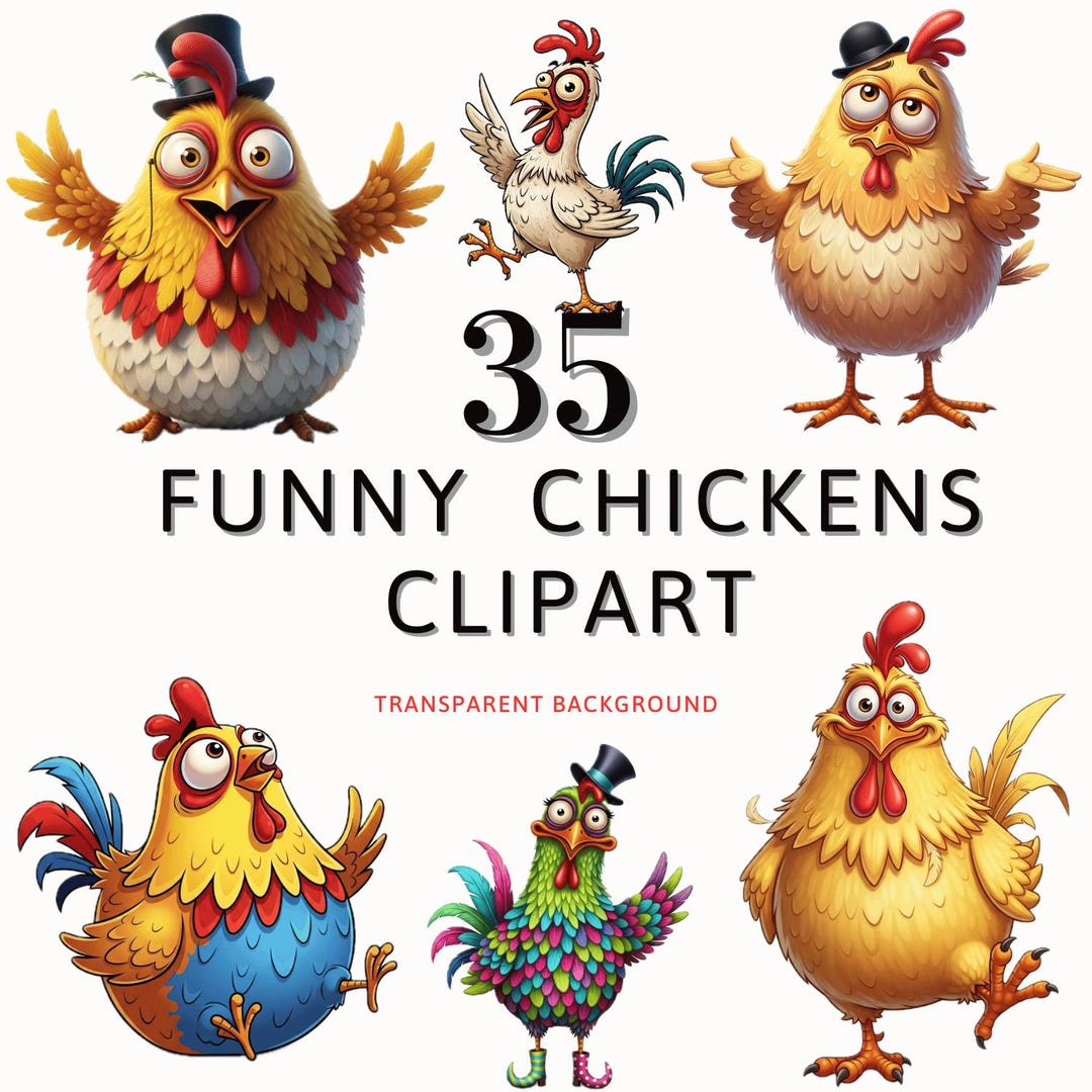 Funny Chicken Clipart PNG, 35 Whimsical Cartoon Chickens, Transparent ...