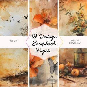 19 Vintage Scrapbook Papers: Shabby Chic Journal Kit (Digital Download)