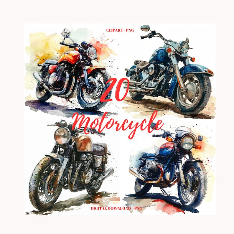 Motorcycle PNG Clipart , 20 Motorcycle Png , Watercolor Motorcycle Collection, Motorbike PNG Clipart, Commercial Use, Unique Images