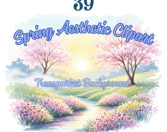 Spring Clipart PNG Bundle, 39 Pastel Clipart, Floral Easter, Transparent Background