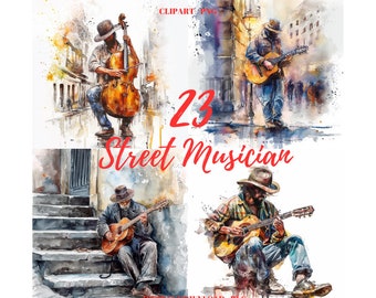 Street Musician Clipart: 23 Watercolor Music PNG (Digital Download)