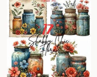 Floral Clipart: 17 Shabby Chic  Flowers PNG (Digital Download)