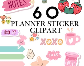 Planner Sticker Clipart: 60 digitala klistermärken (digital nedladdning)