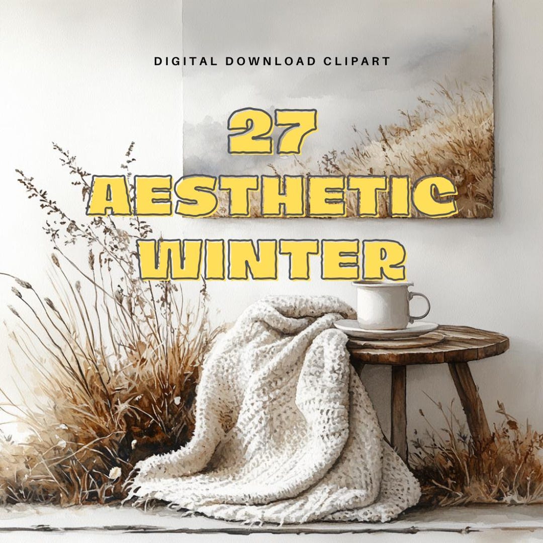Winter Cozy Clipart, Aesthetic Beige Clipart, 27 Minimalist PNG Designs