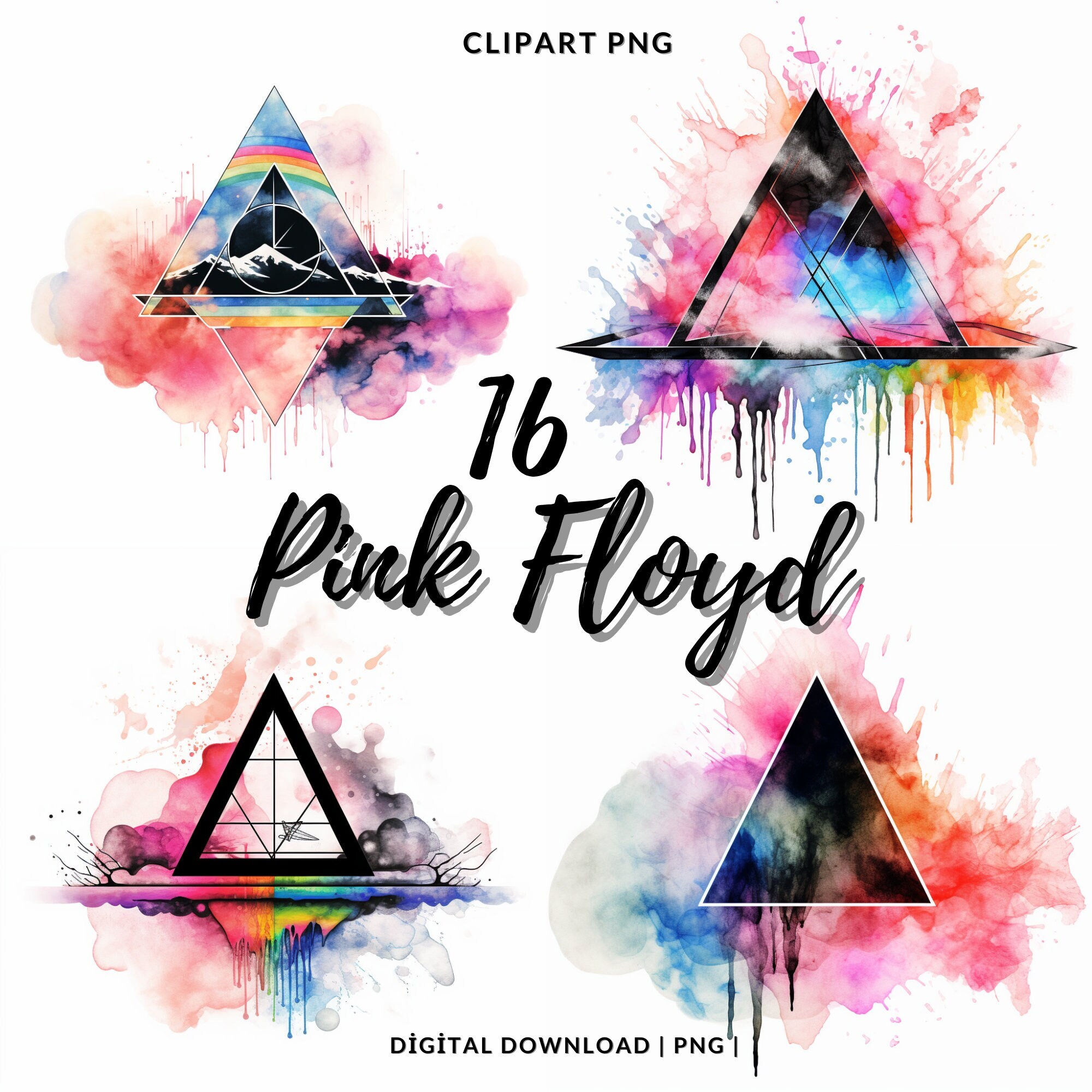 16 Pink Floyd Triangle Watercolor Clipart PNG , Triangle Rainbow