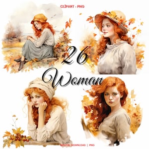 Woman Clipart PNG, 26 Autumn Woman, Autumn illustration, Card Making, Digital Paper Craft, Woman PNG Bundle