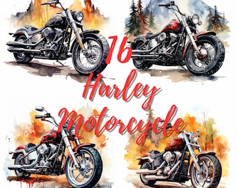 Clipart moto aquarelle : 16 images PNG (usage commercial)