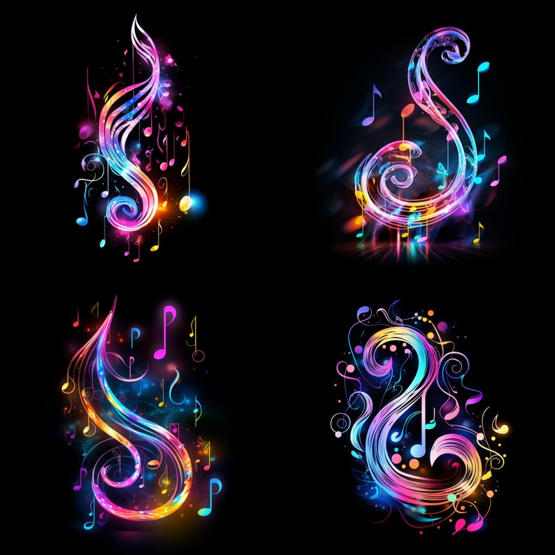 16 Notation Neon Clipart PNG, farbige Note, Sofort Download, kommerzielle Nutzung, Neonlicht, Notizen Clipart, schwarzer Hintergrund Bild 3