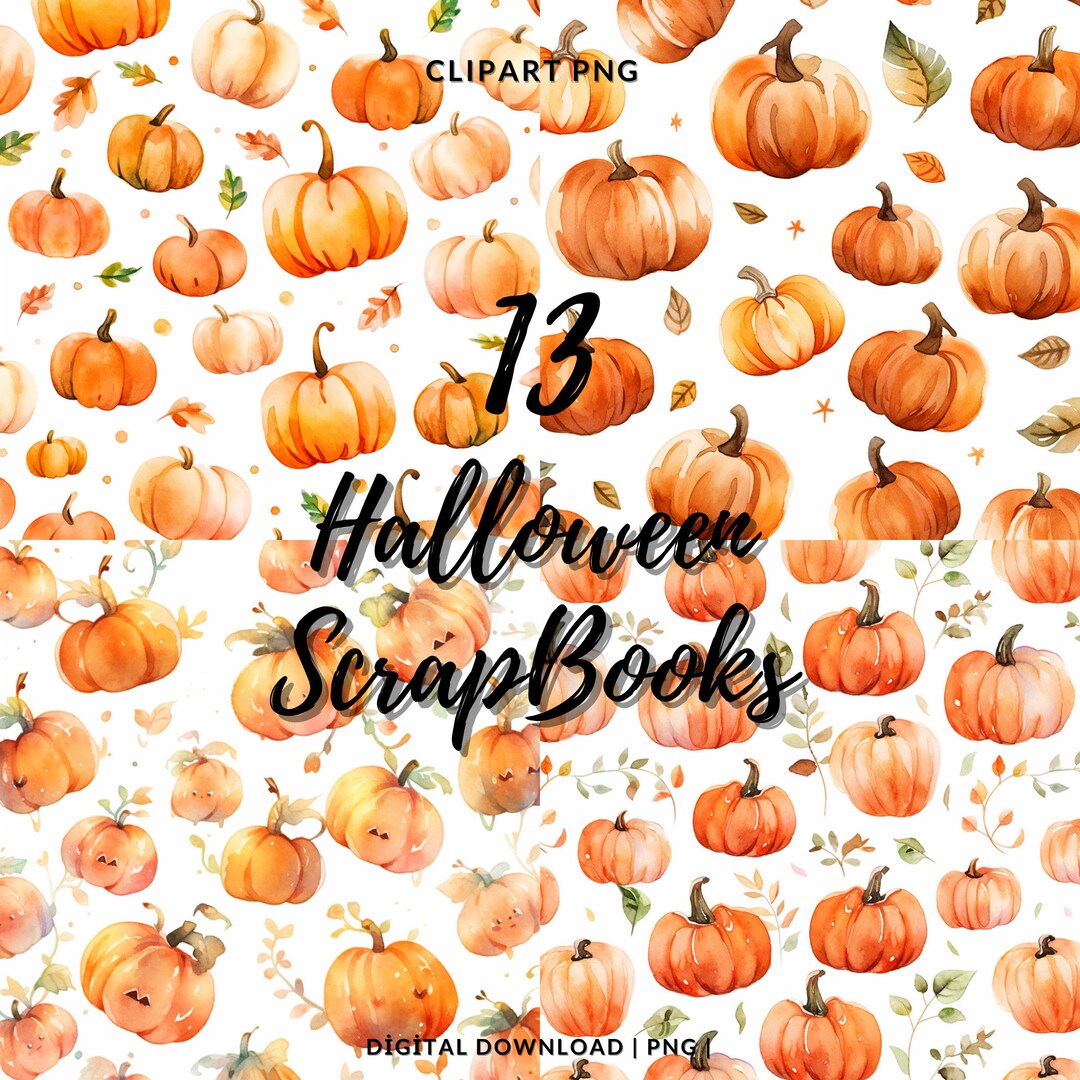 Scrapbook, Halloween Pumpkin Clipart, 13 Pumpkin Digital Paper PNG ...