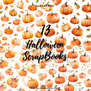 Halloween Pumpkin Clipart: 13 PNG Digital Papers (Scrapbook)