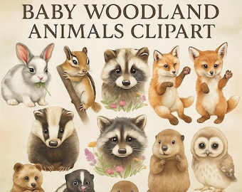 Imágenes prediseñadas de animales del bosque: 30 imágenes prediseñadas para guardería (descarga digital)
