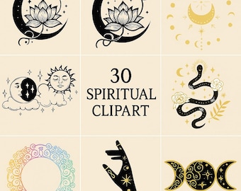 Spirituele clipart: 30 Witchy PNG, transparante achtergrond, esoterische illustraties