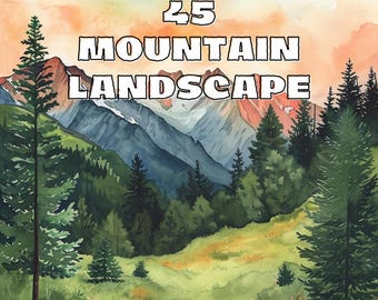Watercolor Mountain Landscape Clipart: Hand-Painted Nature PNG (Digital Download)