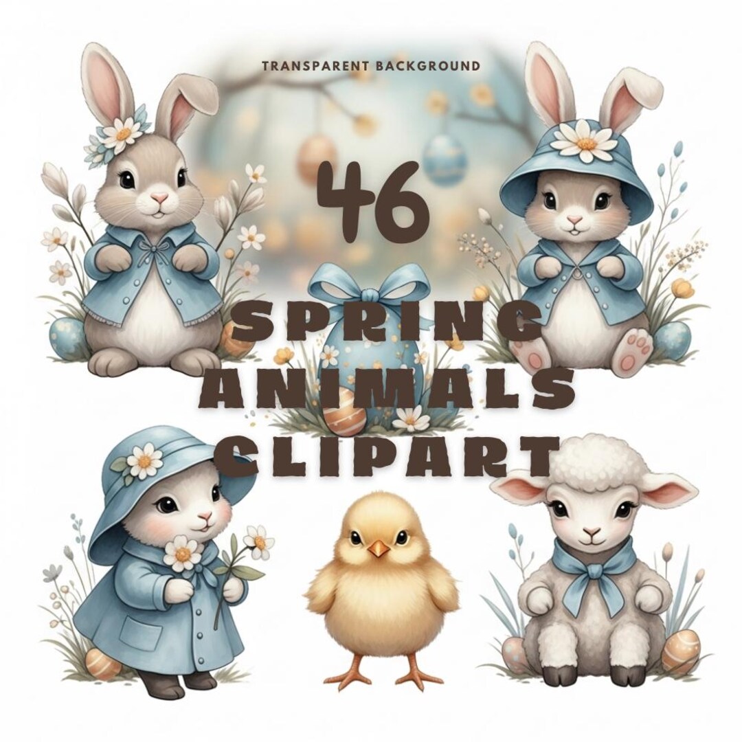 Bitmap Spring Animals Spring Animal Clipart, 46 Animal PNG Bundle, Transparent Background ...