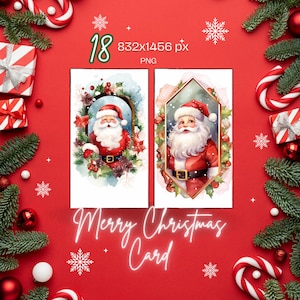 グリーティング カード、18 クリスマス サンタクロース 印刷可能カード、クリスマス デジタル カード、デジタル クラフト カード、ノエル グリーティング カード PNG、商用利用