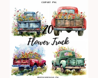 Truck Clipart: 20 PNG Floral Images (Commercial Use)