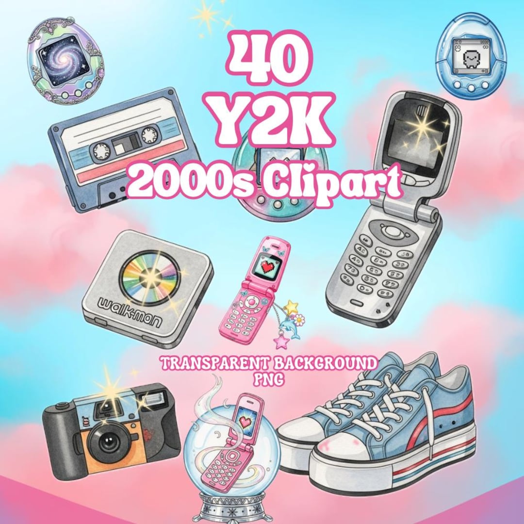 Y2K Clipart PNG Bundle, 40 Retro 2000s PNG, Transparent Background - Etsy