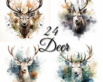 Watercolor Deer Clipart: 24 PNG Animal Images (Digital Download)