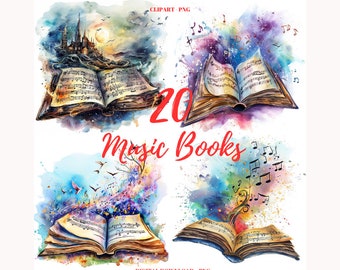 Musical Book Clipart PNG: 20 Watercolor Music Books (Digital Download)