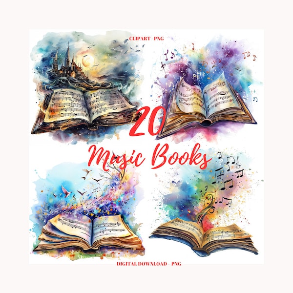 Music Book Clipart PNG, 20 Musical Fantastic Books,  Instant Download, Commercial Use, Notes Clipart, Musical Books