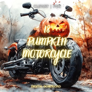 Clipart PNG moto, 18 zucca moto png, collezione moto acquerello, clipart PNG di Halloween, uso commerciale, immagini uniche