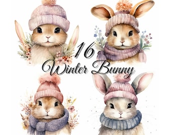 Bunny Clipart: 16 Winter PNG Animal (digital Download) - Etsy