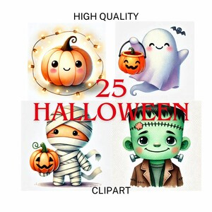 Halloween PNG Clipart, 25 Cute Spooky Designs for DIY Projects, Halloween Cute Character Illustration PNG, Spooky Clipart