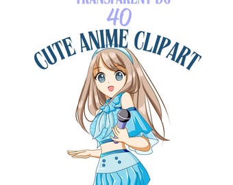 Anime Clipart: 40 Kawaii PNG Illustrationen (Digitaler Download Sticker)