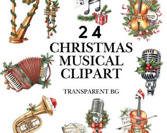 Christmas Clipart: 24 Watercolor Music Notes (Digital Download)