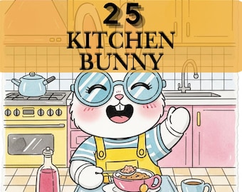 Cartoon Bunny Clipart Bundle, 25 Kitchen Rabbit Images, Cooking Bunny Illustrations