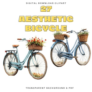 Clipart di biciclette estetiche, 27 design PNG minimalisti, illustrazioni di biciclette d'epoca, grafica di biciclette chic, collezione di clipart di biciclette